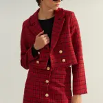 Veste blazer en tweed basique rouge à carreaux
