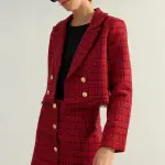Veste blazer en tweed basique rouge à carreaux